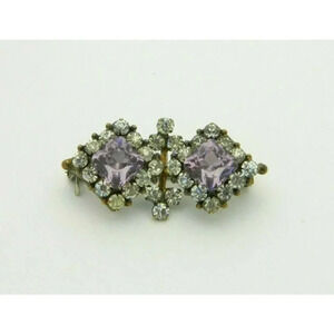 Purple Clear Rhinestone Art Deco Gold Filled Scatter Pin Ornate Multi-Level